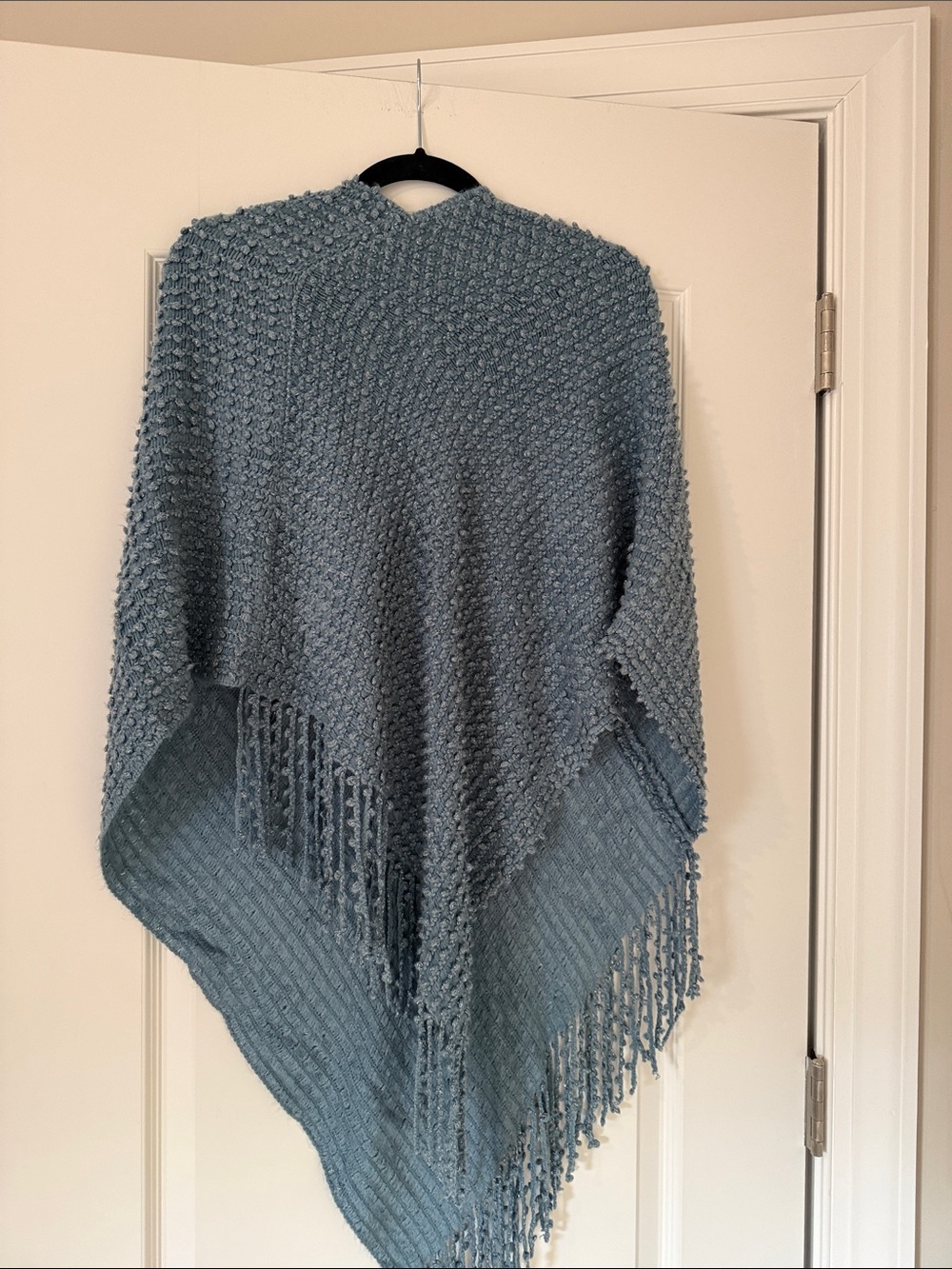Chico's Light Blue Knit Fringe Poncho Wrap - Picture 6 of 6